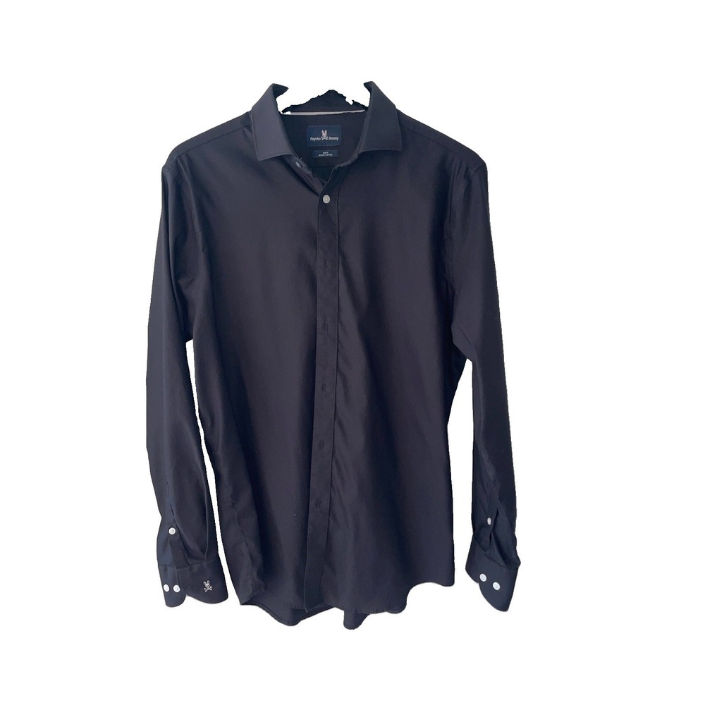Psycho Bunny Flip Cuff Slim Fit Dress Shirt Stretch Men's 16 34/35 Black